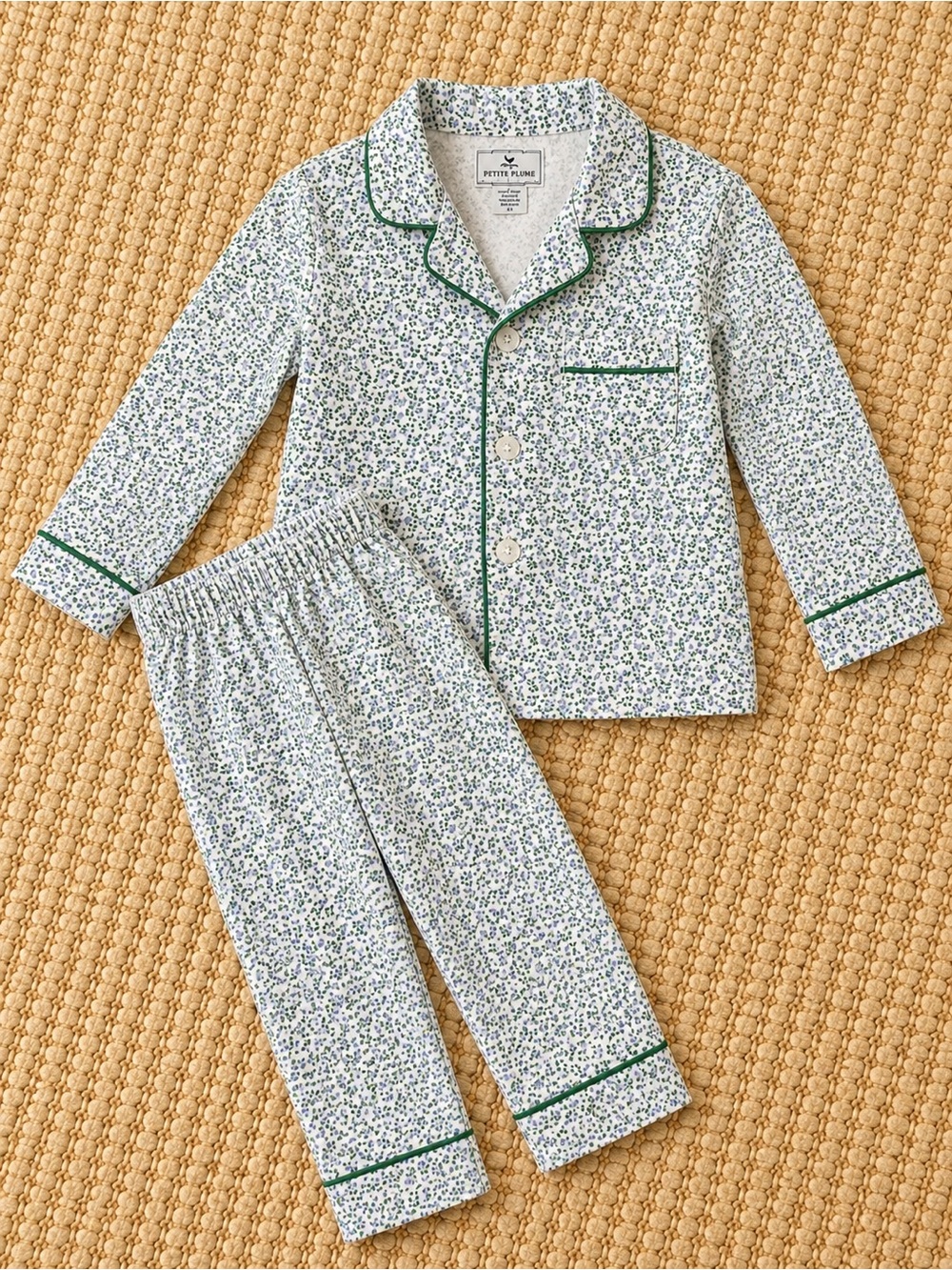 Petite Plume Floral Pajama Set | Size 4 | Green Trim Luxury Cotton PJs